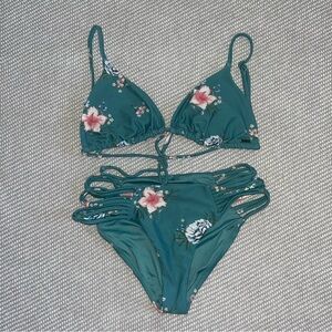 O'Neill Chan Floral Cayo Green Pink String Bikini Set Sz Sm